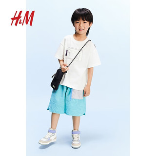 H&M2024夏季童装男童带口袋T恤1234645 绿松石色/足球 150/76