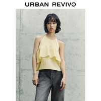 URBAN REVIVO 女士叠层荷叶边系带罩衫衬衫 UWL240035 浅黄色 XS