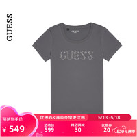 GUESS24年夏季女士镶钻简约纯色经典logo短袖T恤-YO2K2431 GRY-灰色 M