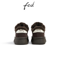 FED 羊羔毛板鞋冬季新款鞋子复古德训鞋厚底保暖鞋女R1121-ZCA350