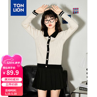 唐狮 TONLION2024女撞色翻领长袖毛线衫小衫TB 米白 S
