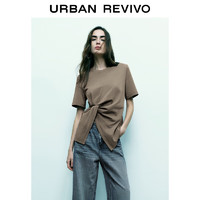 URBAN REVIVO 女士时尚不规则扭结设计感褶皱T恤 UWJ440040 卡其 XS