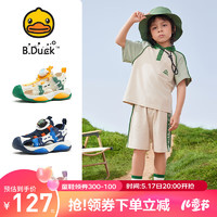 B.Duck小黄鸭童鞋男童凉鞋夏款中大童2024夏季旋转扣女包头儿童鞋子 米色 28码 适合脚长17.1-17.8cm