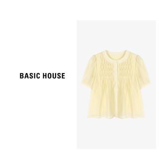Basic House/百家好夏季纯色防晒宽松泡泡袖冰冰衬衫B0624B5U512 黄色 S90-105斤