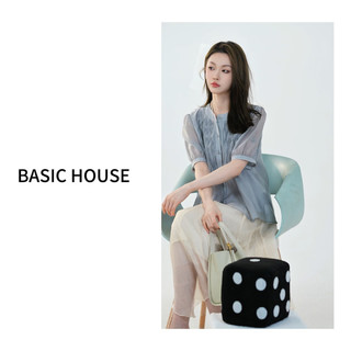 Basic House/百家好夏季纯色防晒宽松泡泡袖冰冰衬衫B0624B5U512 灰色 S90-105斤