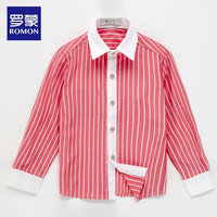 ROMON 罗蒙 男童宽条粉长袖衬衫