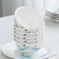 88VIP：景德镇 陶瓷中式家用5寸6碗餐具套装简约釉上彩饭碗组合创意碗碟