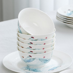 景德镇 陶瓷中式家用5寸6碗餐具套装简约釉上彩饭碗组合创意碗碟