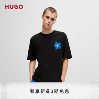 HUGO BOSS 男士2024夏季新款徽标艺术图案装饰棉质平纹针织 T 恤