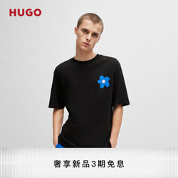 HUGO BOSS 雨果博斯 男士2024夏季新款徽标艺术图案装饰棉质平纹针织 T 恤