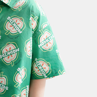 马骑顿（MQD）MQD童装男童2024夏印花衬衫绿色水果图案潮酷满版短袖衬衣 森林绿 150cm