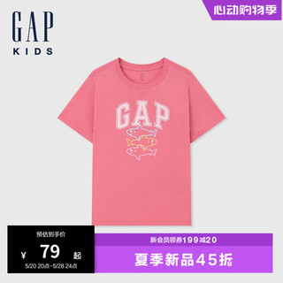 Gap男女童2024夏季纯棉字母logo印花短袖T恤儿童装上衣546502 粉色 150cm(12-13岁) 亚洲尺码