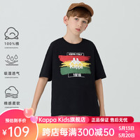 Kappa Kids卡帕儿童夏季短袖白T恤简约印花圆领全棉男童中大童上衣 黑色 150