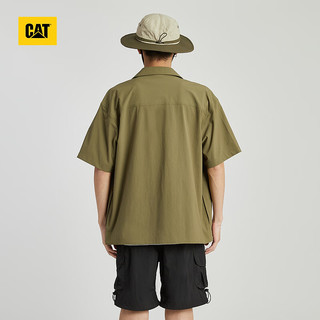CAT卡特24夏男工装户外风休闲微皱薄款宽松工装短袖衬衫 绿色 M