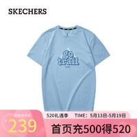 斯凯奇（Skechers）刘宇同款夏季男装针织短袖宽松舒适透气圆领T恤L224M005 雨水蓝/0163 XS