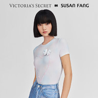 维多利亚的秘密 x SUSAN FANG 设计师联名款标语T恤上衣女夏季舒适时尚短袖女装 5IVG渐变彩虹 11252509 S