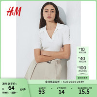 H&M女装短裤2024夏季高腰直筒松紧腰斜插侧袋休闲短裤1229305 浅米色 165/80