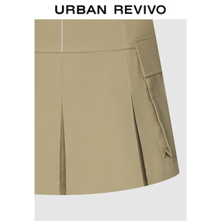 URBAN REVIVO 女装学院风压褶口袋A字廓形薄短裙UWV540040 卡其灰 XS