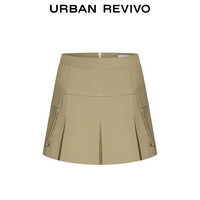 URBAN REVIVO 女装学院风压褶口袋A字廓形薄短裙 UWV540040