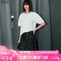 LILY2024夏女装设计感拼接气质通勤款纯色百搭休闲短袖T恤女 601白色 M