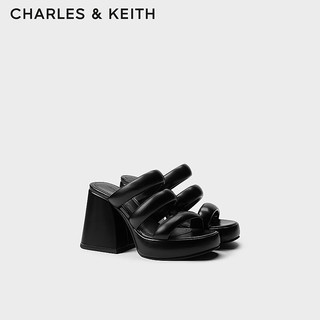 CHARLES&KEITH24夏防水台半拖粗跟厚底高跟凉鞋CK1-60580292 Black黑色 37