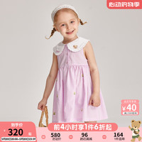 PawinPaw卡通小熊童装2024年夏季女宝宝翻领格纹无袖连衣裙 Purple紫色/75 110cm