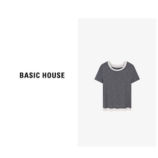 Basic House/百家好夏季休闲时尚百搭纯色拼接T恤-B0624B5M752 粉色 XL125-140斤