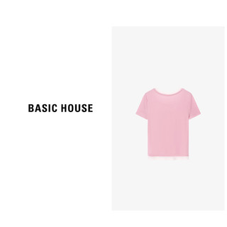 Basic House/百家好夏季休闲时尚百搭纯色拼接T恤-B0624B5M752 粉色 XL125-140斤