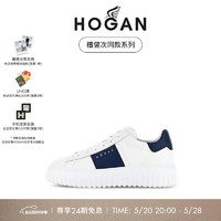 HOGAN【檀健次同款系列】鞋2024H-STRIPES休闲厚底饼干鞋 白/藏青 男款 41 拍小半码