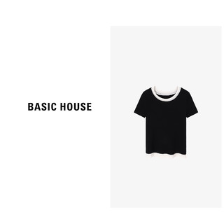 Basic House/百家好夏季休闲时尚百搭纯色拼接T恤-B0624B5M752 灰色 S80-105斤