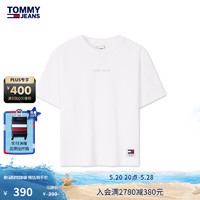 TOMMY JEANS24春夏女装纯棉重磅针织刺绣短款短袖T恤DW0DW17837 白色YBR XS