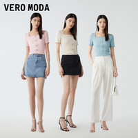 VERO MODA T恤上衣春夏新款修身方领短袖优雅气质短款百搭