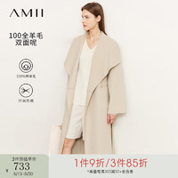 AMII 2023冬慵懒风大翻领配腰带全羊毛双面呢大衣女外套 珍珠灰 155/80A/S