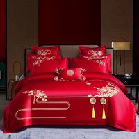 梦巢 新款婚庆四件套大红色加厚床裙床罩式被罩夹棉结婚床单被套六件套