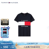 TOMMY HILFIGER24春夏童装男纯棉休闲大旗标刺绣圆领短袖T恤TH2422632 藏青色654 S/140cm