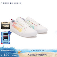 TOMMY HILFIGER24春夏童装女复古彩色印花运动鞋板鞋小白鞋TH100830C 白色900 34