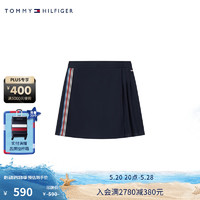 TOMMY HILFIGER24春夏童装女纯棉拼色织带半松紧腰运动短裙TH2422740 藏青色654 L/155cm