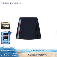 TOMMY HILFIGER24春夏童装女纯棉拼色织带半松紧腰运动短裙TH2422740 藏青色654 7/130cm