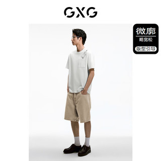 GXG男装 多色精致刺绣休闲高级圆领短袖T恤男士上衣 24年夏 白色 170/M