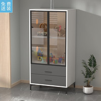 美宜德曼 书架 北欧轻奢钢化玻璃门文件展柜现代客厅书房柜储物收纳架二抽