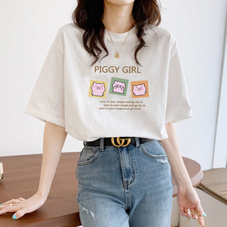 诗莉奥（SHILIAO）夏季女装纯棉短袖T恤女白色内搭韩版宽松半袖上衣ins潮 纯棉涂鸦花朵 XL（115-130斤）