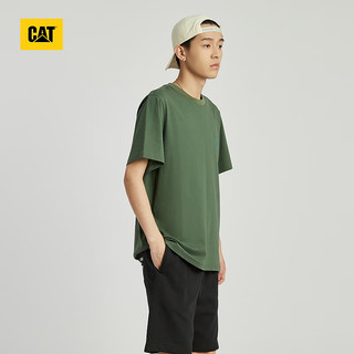 CAT卡特24春夏男士工装近似色绣花logo设计全棉美式复古宽松短袖 绿色 S