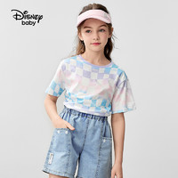 88VIP：Disney baby 迪士尼女童纯棉短袖T恤2024夏新款儿童时尚甜美女孩半袖上衣童装