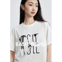 百家好（Basic House）夏季休闲百搭印花圆领小众女装T恤B0624H5M442 珍珠白 L