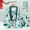 上海故事（STORYOFshanghai）新中式三件套V领送妈妈母亲节礼物国风系带送婆婆斜襟睡衣礼盒装 绿花 XL(建议穿着体重125-145斤)