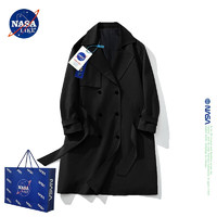 NASA LIKE 潮牌风衣男中长款外套秋冬季宽松ins潮复古过膝大衣妮子 黑色 2XL  150-170斤