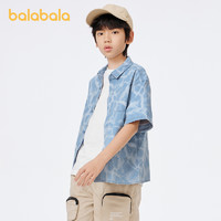 88VIP：巴拉巴拉 童装男童衬衫短袖衬衣夏装儿童薄款港风时髦落肩牛仔上衣