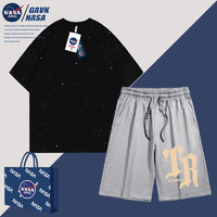 GAVK NASA GAVK024满天星春夏純棉T恤男女同款5分潮流情侣短裤一套装