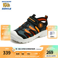 Skechers斯凯奇男童夏季运动休闲包头凉鞋时尚沙滩童鞋407112L 黑色/橄榄色/BKOL 35码