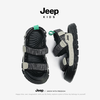 Jeep女童鞋休闲鞋子夏款软底透气童鞋沙滩鞋2024儿童包头凉鞋 黑色 鞋内长21.3CM